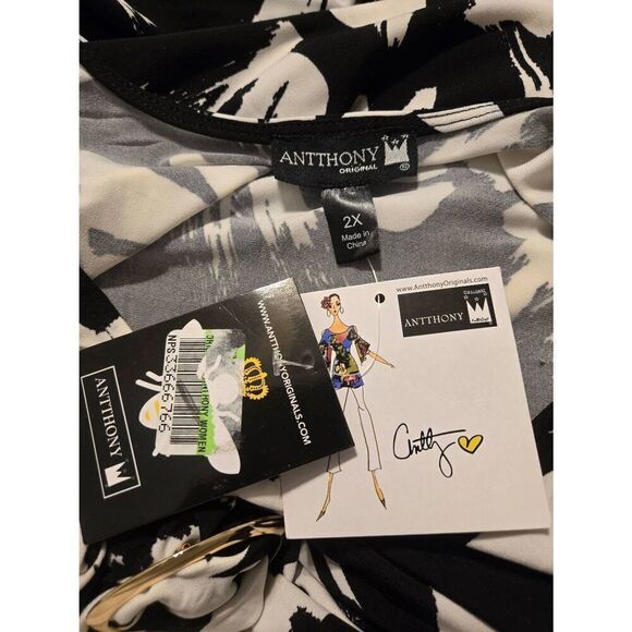 Anthony Original Women's Size 2X Black/White Midi Flare Dress - Picture 2 of 6